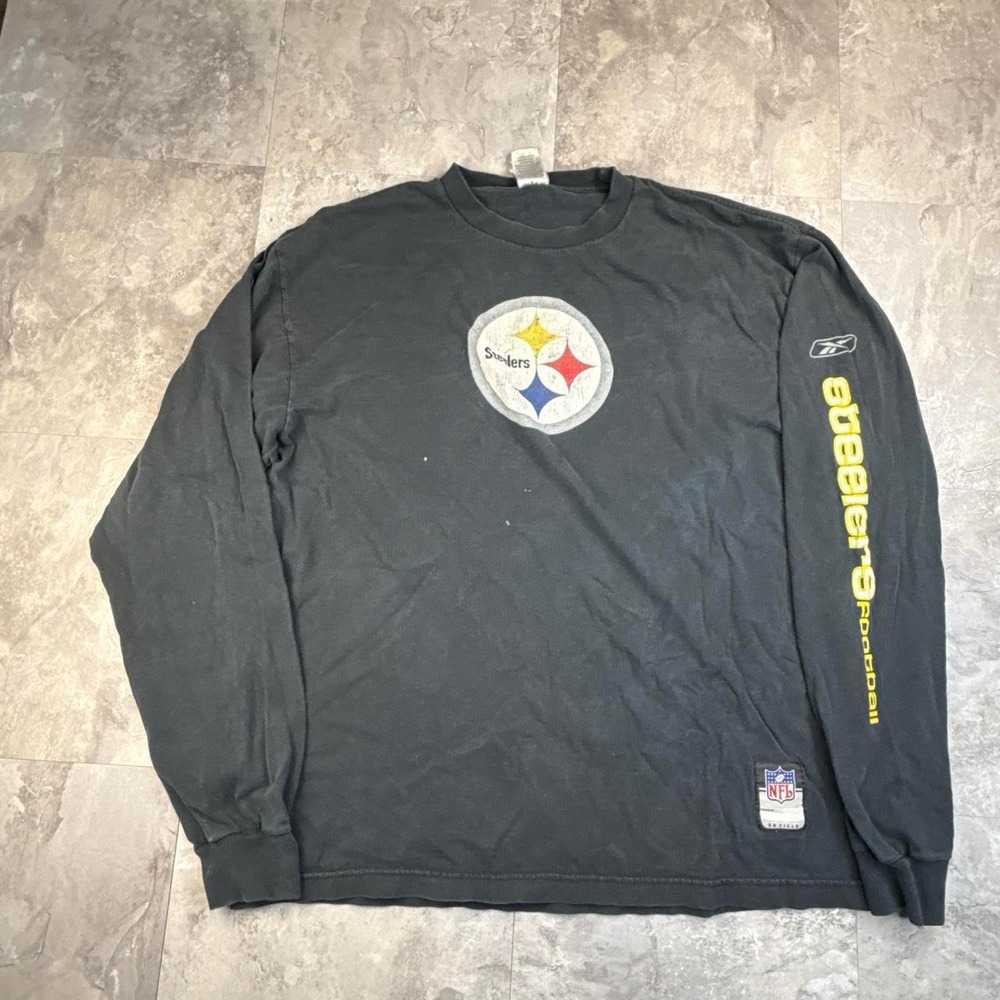 Vintage Black Reebok Pittsburgh Steelers Long Sleeve Shirt Large
